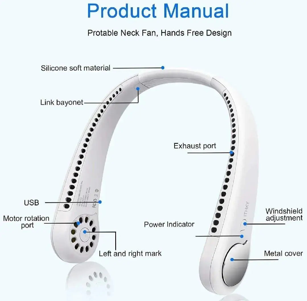 Rechargeable Neck Fan 200mAh Long Battery Life Gulfluxe