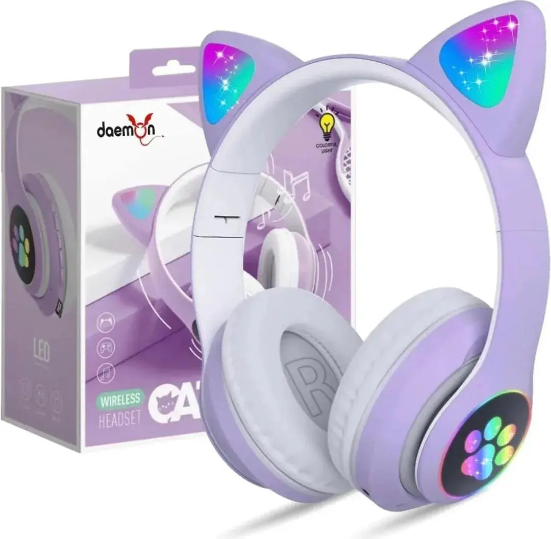 Cat Ear Bluetooth Headphones Pink with LED Lights Gulfluxe
