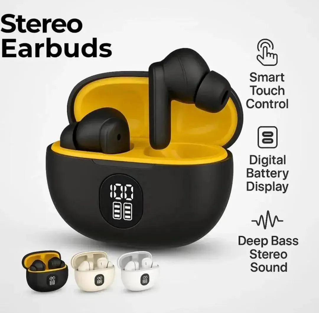 Premium TWS Earbuds ANC 108H Battery Black Yellow Gulfluxe