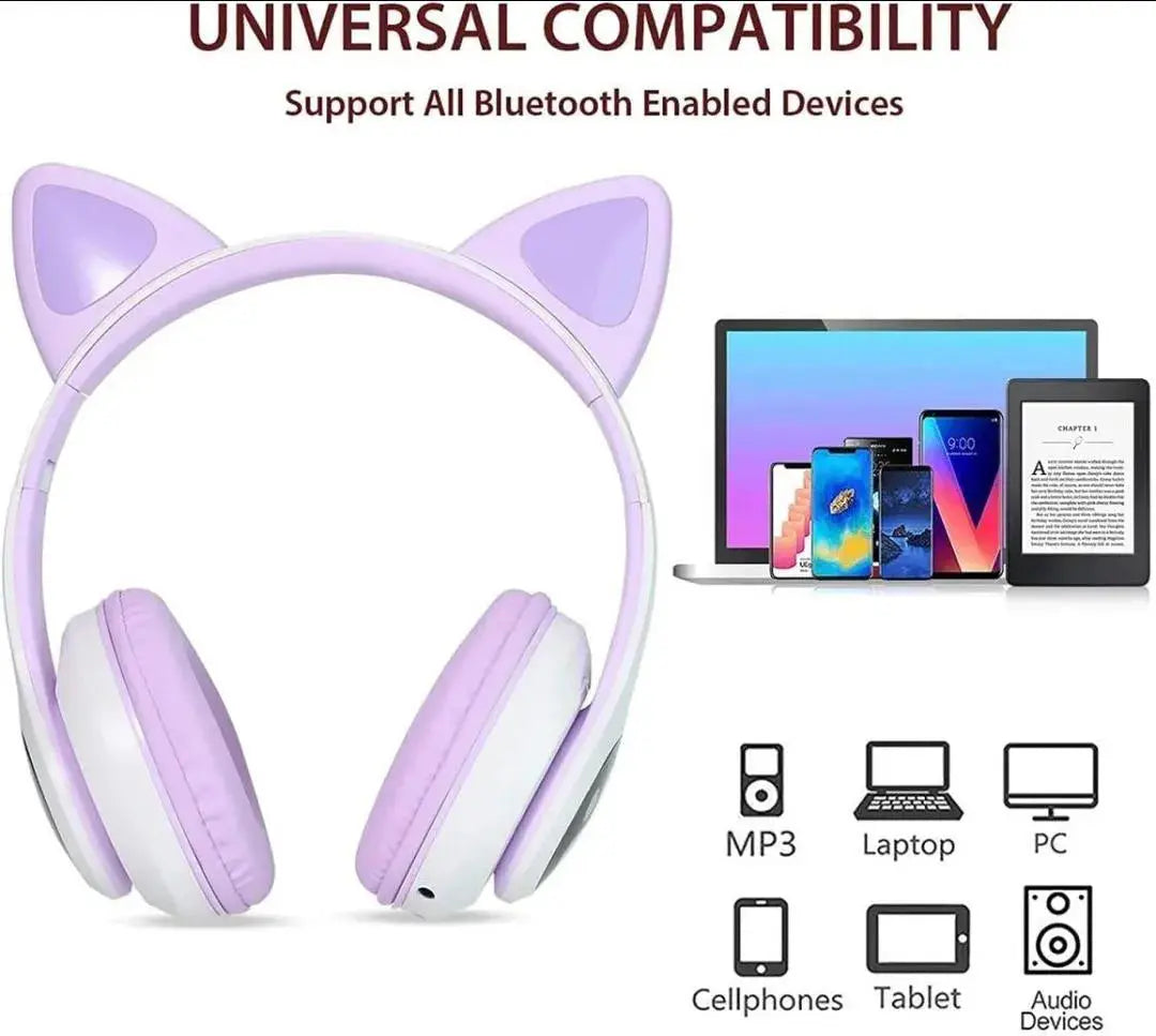 Cat Ear Bluetooth Headphones Pink with LED Lights Gulfluxe