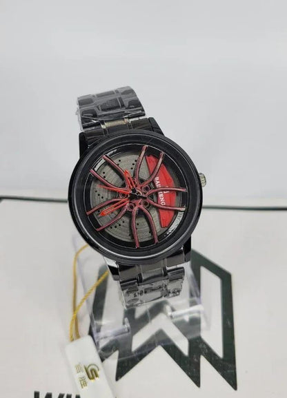 Men's Stainless Steel Spinning Watch Blue Dial Black Strap 30mm