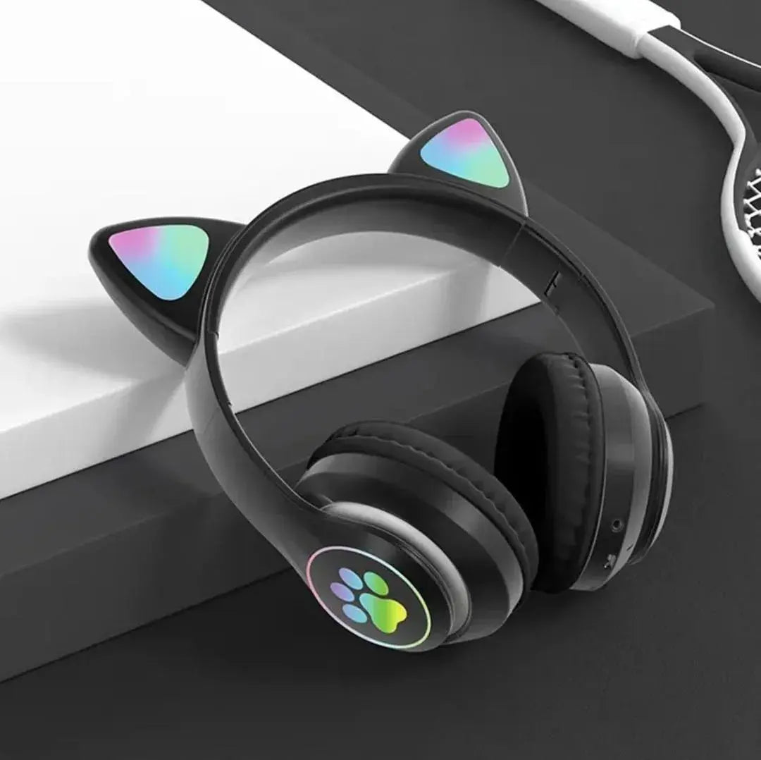 Cat Ear Bluetooth Headphones Pink with LED Lights Gulfluxe