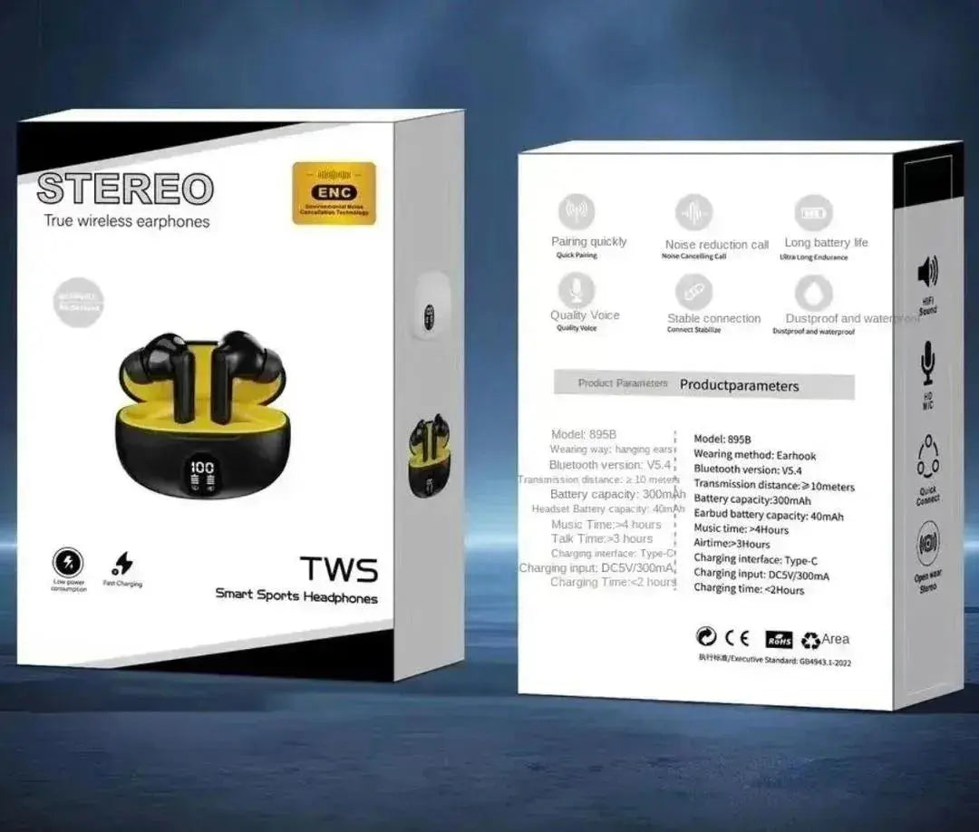 Premium TWS Earbuds ANC 108H Battery Black Yellow Gulfluxe