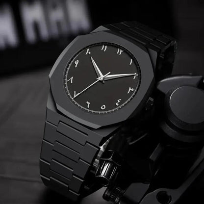 Black Stainless Steel Watch with Quartz Movement