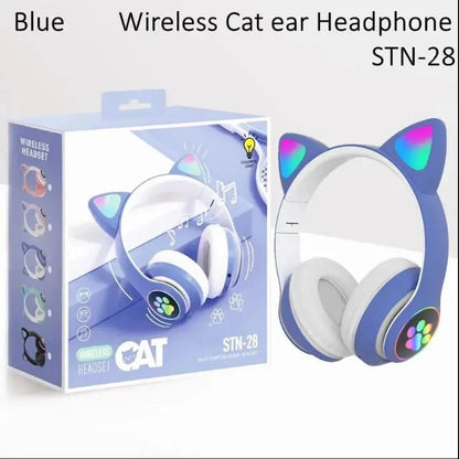 Cat Ear Bluetooth Headphones Pink with LED Lights Gulfluxe