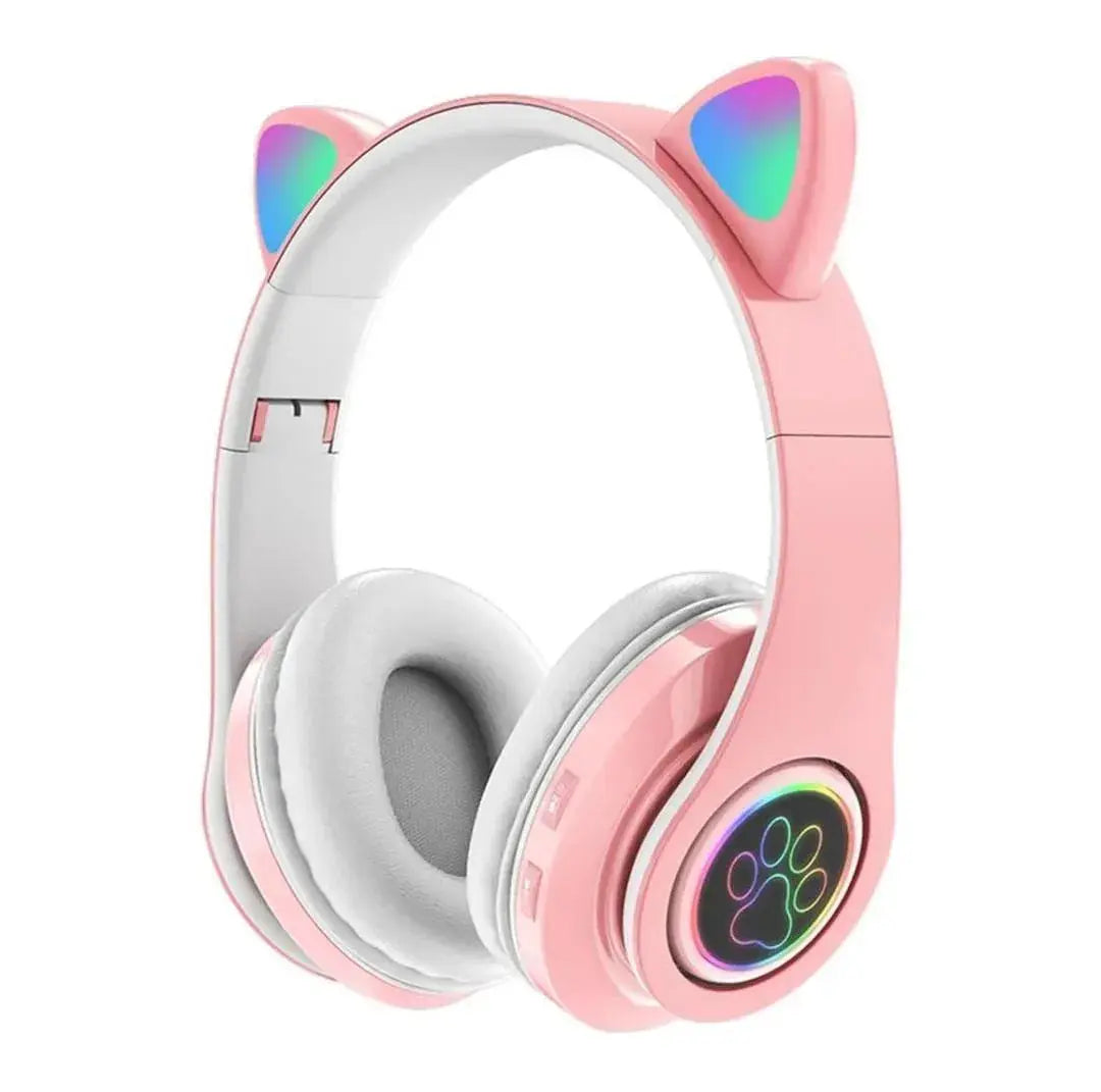Cat Ear Bluetooth Headphones Pink with LED Lights Gulfluxe
